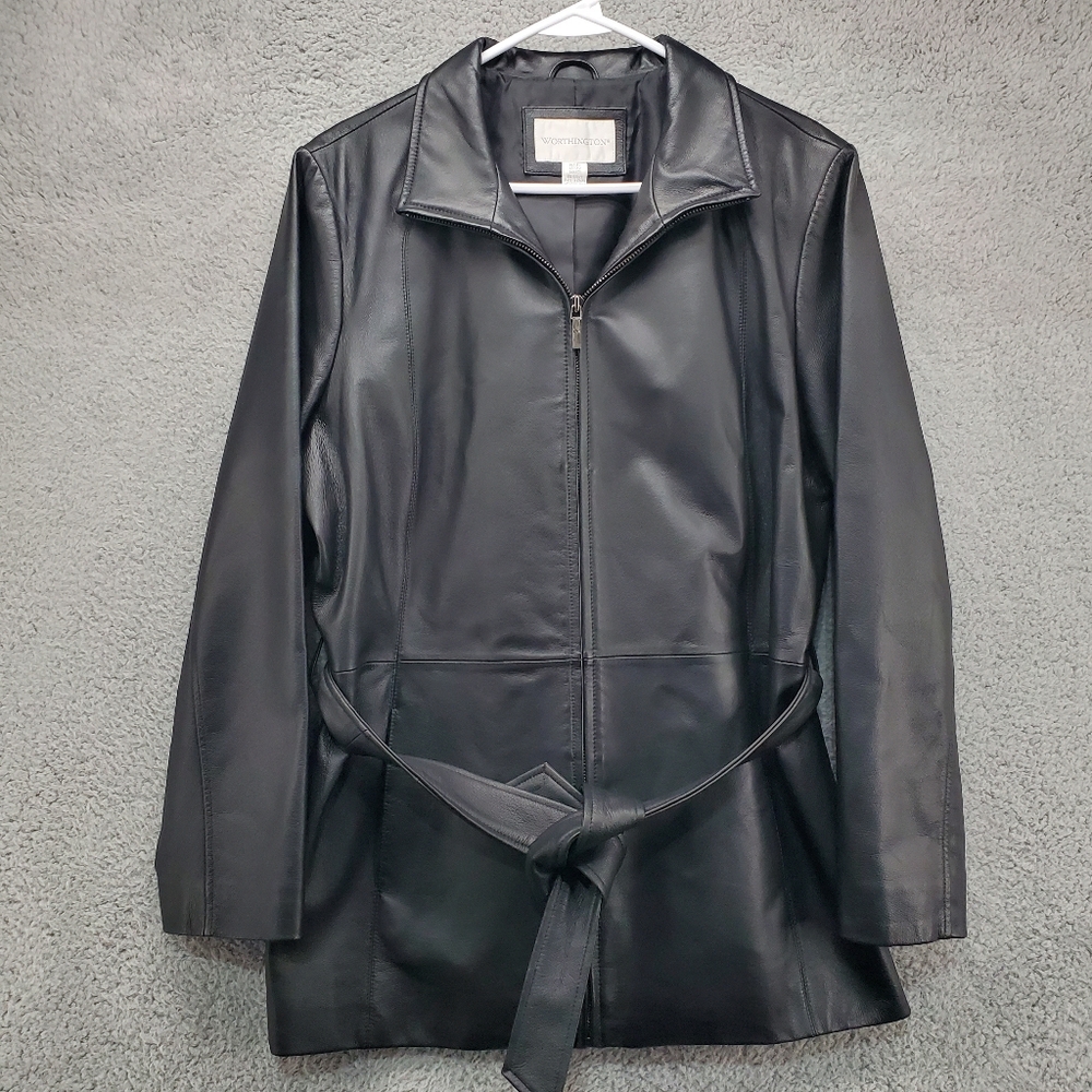 Worthington Black Leather Belted Jacket